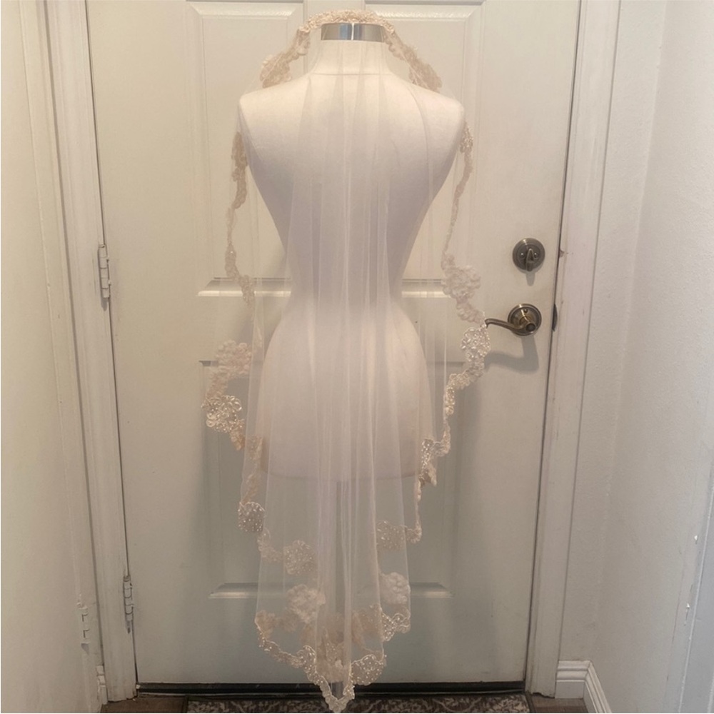 Beige Bridal Wedding Veil